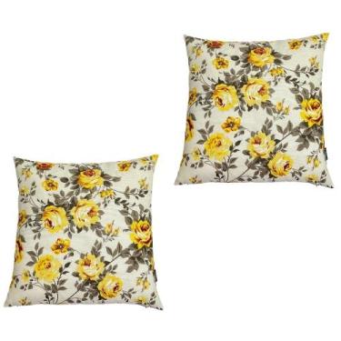 Imagem de Almofadas Cheias para Sofá Impermeável Floral Amarela Kit 2 45cmx45cm 