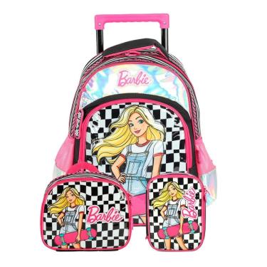 Imagem de Kit Escolar Mochila Rodinhas Lancheira Estojo Barbie Racing