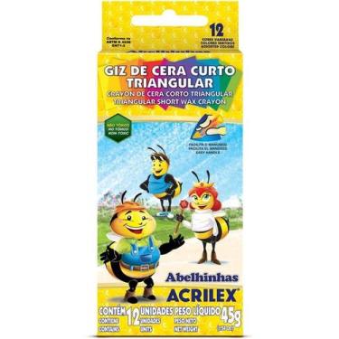 Imagem de Giz de cera curto 12 cores triangular 45g acrilex