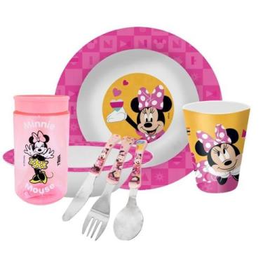 Imagem de Kit Refeição Infantil Minnie Disney 7 Peças Prato, Tigela, Copo e Talh