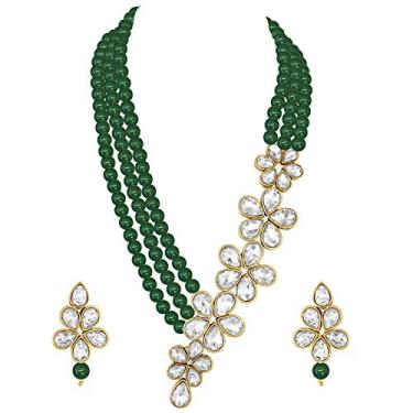 Imagem de Aheli Colar de pérolas de cristal floral com brincos pendentes indianos tradicional Bollywood conjunto de joias étnicas para mulheres e meninas, Banhado a ouro, não conhecido,