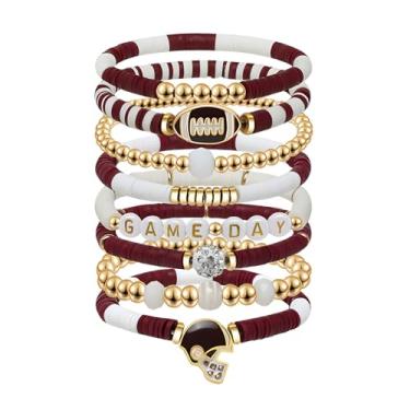 Imagem de Artlunar Pulseiras de Dia de Jogo Pilha de Futebol para Mulheres e Homens Empilháveis Pulseira de Berloque de Futebol Acessórios para Dia de Jogo, Roupa de Mãe, Joias, One Size, Contas de argila,