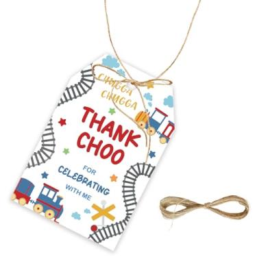 Imagem de 50 peças de etiquetas de agradecimento de trem, etiqueta de presente de lembrancinhas de trem ferroviário com cordão, etiquetas de lembrança de trem para festa de aniversário, lembrancinhas temáticas