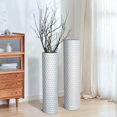 Imagem de AZXTOPSEZ Vasos altos brancos para chão: vasos decorativos extra grandes de 70 cm para sala de estar, vaso de metal moderno com textura de favo de mel, vaso grande para sala de jantar, corredor,