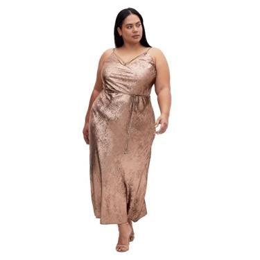 Imagem de City Chic Vestido feminino plus size - Kaia Metallic Slip, Ouro metálico, 52