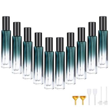 Imagem de Segbeauty Conjunto de frascos de perfume de vidro verde, 10 peças, refil de perfume de 10 ml, pulverizador atomizador vazio de 9,6 g para dispensador de perfume e colônia, kit de fabricação de perfume