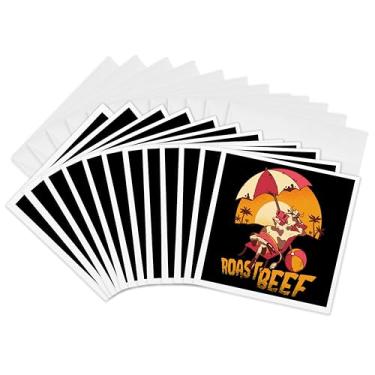 Imagem de 3dRose Cartões comemorativos – Carne assada com vaca que ama o sol de férias - 15 x 15 cm, conjunto de 12 (gc_320731_2)