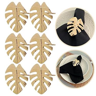 Imagem de Kit 6 Pçs Anel Porta Guardanapo De Tecido Pano Metálico Folha Costela de Adão Argola Prendedor