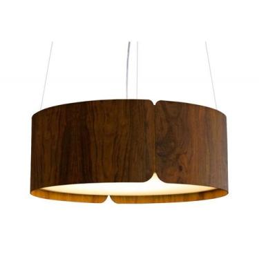 Imagem de Lustre Pendente Redondo 40x21cm Cilíndrico 3xE27 Em Madeira - FOXLustr
