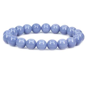 Imagem de Keleny Pulseira feminina elástica Fashion Crystal Man 10 mm contas redondas Rock Jasper 17 cm unissex 7 inch Azul