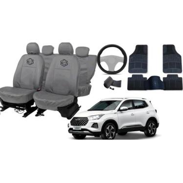 Imagem de Kit capa couro cinza Tiggo 5X Pro 2019-2024 + proteção de volante - ir