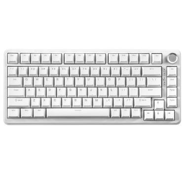 Imagem de YUNZII Teclado mecânico com fio B75, teclado 75% hot swappable com botão, teclado para jogos com junta retroiluminada RGB com teclas PBT de tiro duplo, perfil cereja, WIN/MAC (branco, interruptor