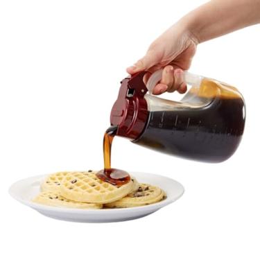 Imagem de Tablecraft Dispensador de derramamento à prova de derramamento, plástico resistente de 946 ml com tampa marrom, para molhos, xarope de bordo e condimentos, de nível comercial, serviço de alimentação