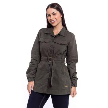 Imagem de Jaqueta Casaco Parka Feminina  Com Cinto  - Restrito Jeans, GG, Verde 