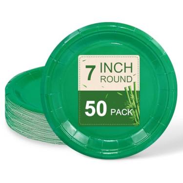 Imagem de LIKAJON 50 pratos de papel verde, pratos de sobremesa descartáveis de 17 cm para dia dos namorados, chá de bebê, aniversário, casamento, formatura, piquenique, churrasco, festa