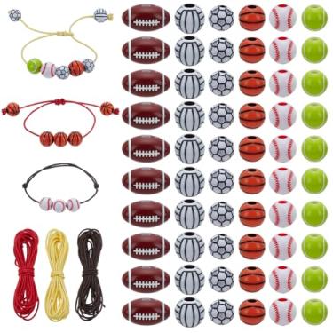 Imagem de PH PandaHall Kit de fabricação de pulseiras esportivas, 60 peças, contas esportivas, contas de futebol/basquete com cordões encerados, pingentes de lembrancinhas de festa esportivas, pingentes para