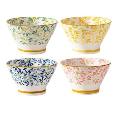 Imagem de TROSIQUANJIA Tigelas de chapéu personalizadas criativas de estilo japonês, primavera, verão, outono e inverno, tigelas de macarrão de arroz de pernas altas de cerâmica doméstica - Tigelas de chapéu de