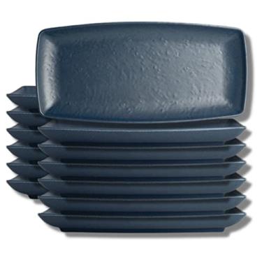 Imagem de Pratos de jantar de melamina Creations, Steelite Heavy Duty Unbreakable Commercial Foodservice Restaurant, Cali Harbor retangular 24 x 11 cm, superfície texturizada contemporânea, conjunto com 12,