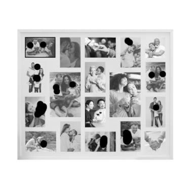 Imagem de Painel Multifotos de Vidro com Paspatur Expositor para 18 Fotos 78X66 Versátil para Parede ou Balcão Outlet dos Quadros (Branco)