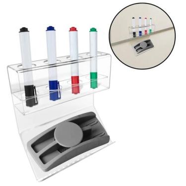 Imagem de Suporte Acrilico Porta 4 Canetas 1 Apagador Lousa Branca - Dubon