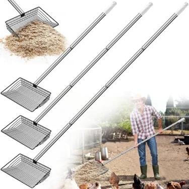 Imagem de Jusoney Colher de esterco de aço inoxidável de 25,4 cm com alça ajustável 4 em 1 (89 cm a 157 cm), pá ergonômica para galinheiro, areia de gato, ferramentas de limpeza de resíduos de animais de