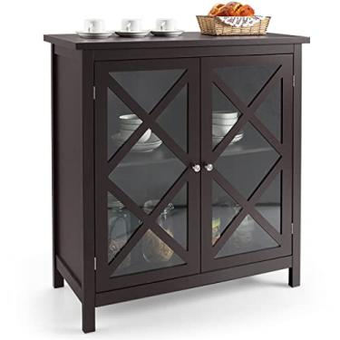 Imagem de Armário de armazenamento buffet de cozinha com portas de vidro e prateleiras ajustáveis (Cor: E, Tamanho: conforme mostrado) (D conforme mostrado)