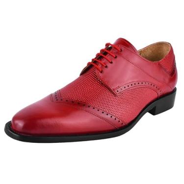 Imagem de LIBERTYZENO Sapato social masculino Oxford com cadarço de couro legítimo, Vermelho, 42