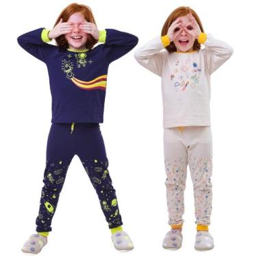 Imagem de Kit Pronto 4 Peças Pijama Macio Comprido, Longo Infantil 2 Camisas  2 