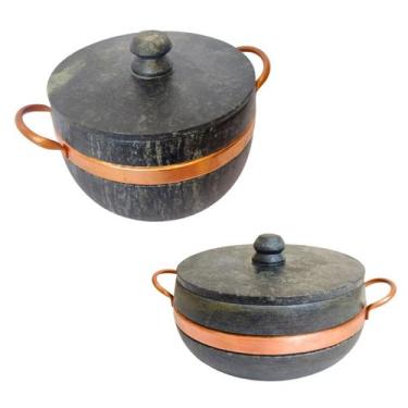Imagem de Jogo 2 Panela Mineira Pedra Sabão Mantém Sabor Comida Saudável - Ô Bic