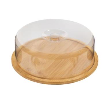 Imagem de Boleira Bambu Com Tampa Em Acrílico Porta Bolo Para Bolo Torta Pudim Queijo 28cm