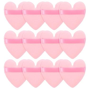Imagem de Mabor 12 peças de pó rosa para o rosto, puffs em forma de coração para aplicar pós soltos para o rosto, tamanho normal, ferramenta de configuração de veludo macio reutilizável para mulheres
