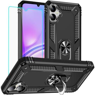 Imagem de Yiakeng Capa para Samsung Galaxy A05: Galaxy A05 com protetor de tela - Capas protetoras de grau militar com suporte de anel de dedo para Samsung A05 (preto)