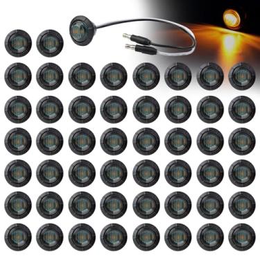 Imagem de Ledvillage 50 peças de mini lente redonda fumada de 3/4 polegadas botão âmbar luzes marcadoras laterais 3 LED com plugues de conector para reboque caminhão caminhão SUV ATV RV ônibus folga lâmpadas de