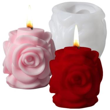 Imagem de Molde de silicone para vela de pilar rosa, para Dia dos Namorados, 3D, rosa, sabonete, buquê floral, resina e concreto, molde de gesso para Halloween, casamento, aniversário, dia das mães, mesa faça