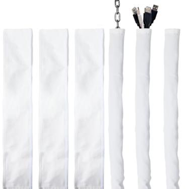 Imagem de Klmnop Capa de cabo de tecido, 3 peças, capa de corrente de lustre de 1,8 m para lustre de iluminação, mangas de fio para lâmpadas leves, protetor de fio elétrico de tecido de linho (branco)