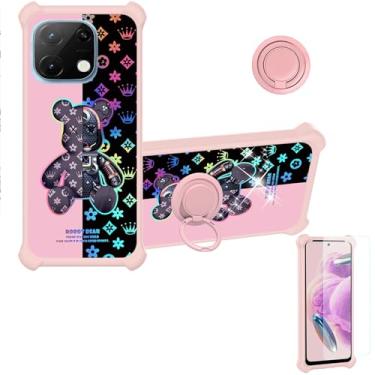 Imagem de Capa para celular UMIDIGI Note 100 5g compatível com UMIDIGI Note 100A [com protetor de tela de vidro temperado][PC rígido + silicone macio][suporte para anel] [luz refletora colorida] IMDF-JXX