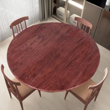 Imagem de LUSHVIDA Toalha De Mesa Redonda Impermeável Vinil Com Bordas Elásticas Plástico, Mogno, Ideal Para Mesas Redondas Até 91 Cm A 112