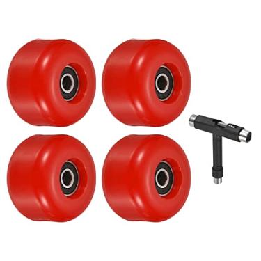 Imagem de PATIKIL Conjunto de rodas e rolamentos de skate de 54 mm ABEC-9, pacote com 4 rodas de rua para skates Cruiser substituição de roda 85A, vermelho