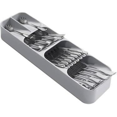 Imagem de Organizador de Talheres para Gaveta, 5 Compartimentos, Plástico Cinza, Suporte para Colheres, Garfos e Facas