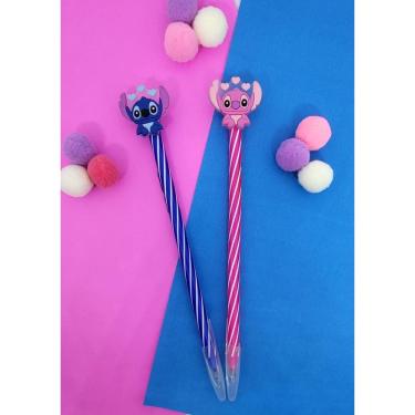 Imagem de 02 Canetas Spiro com aplique Stitch e Angel removiveis Stich Cis Spiro papelaria material escolar presente caneta esfero