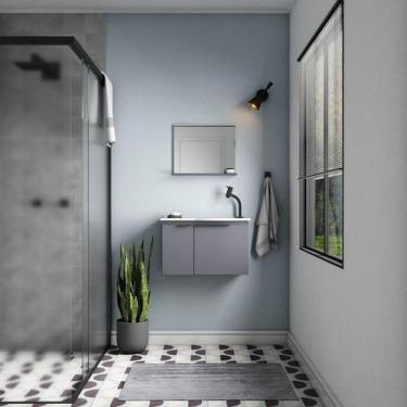 Imagem de Kit de Banheiro Montado em Madeira c/ Armário Espelho e Lavatório Cinz