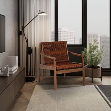 Imagem de Poltrona Sala Acabamento 70cm X 77cm X 80cm Creta Verniz Avelã/Corda Ocre laranja