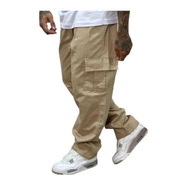 Imagem de Calça Cargo Jeans Larga Masculina Bolso Lateral Streetwear Estilo de r