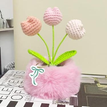 Imagem de YUNBIAOSEN Tulipa de crochê de tricô, vasos de plantas, decoração de tulipa artificial para amigos e amantes, flores feitas à mão para decoração de escritório em casa, decoração de carro, dia das mães