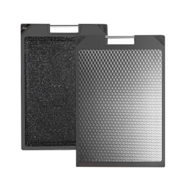 Imagem de MEIFLOUL Tábua de corte com apontador de dupla face, tábua de corte de aço inoxidável 304 com diamante para carne, frutos do mar e placa de PP para frutas, legumes. Tábua de cozinha reversível com