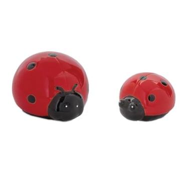 Imagem de Melrose International Conjunto de 2 estatuetas colecionáveis de mesa de grés preto e vermelho em miniatura Lady Bugs de 4,8 cm