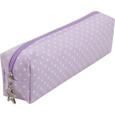 Imagem de Estojo Poá Lilás em Poliéster – 2 Divisórias, Zíper com Pingente Estrela, 20x10x8 cm