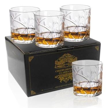 Imagem de Yenergy Pacote com 4 copos de uísque com padrão de ramo - 270 ml/258.0 g copos de cristal antiquados à moda antiga para uísque, bourbon, coquetéis - Conjunto elegante para bar e presente (ramo)