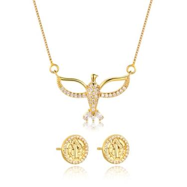 Imagem de FLORA CONJUNTO COLAR FOLHEADO A OURO 18K ZIRCÔNIA E BRINCO PIZZA COM DETALHES FOLHEADO A OURO 18K COM ZIRCÔNIA