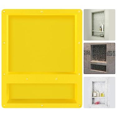 Imagem de Prateleira única de nicho de chuveiro quadrado – cubo de chuveiro pronto para azulejos à prova d'água e de vazamento para banheiro interno rebaixado Niche Storage higiênicos – amarelo, Amarelo, 20" H x 16" W, 1